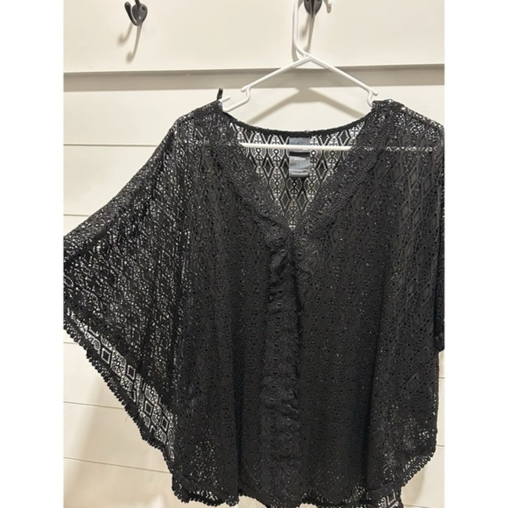Catalina Women's S Black Lace Dolman Slv. Swimsuit Beach Cover Up Resort Cruise
